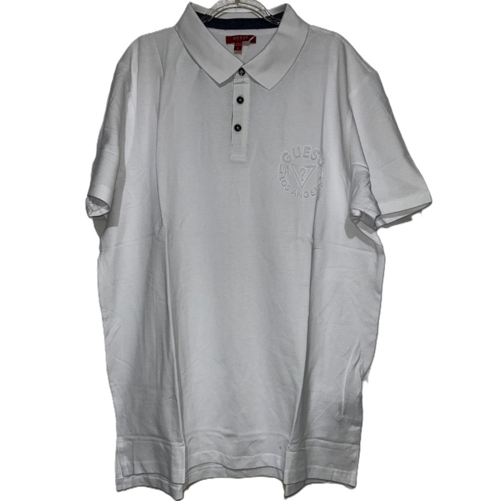Guess Mens White Pique Polo Shirt Gray Placket Logo XL New With Tags